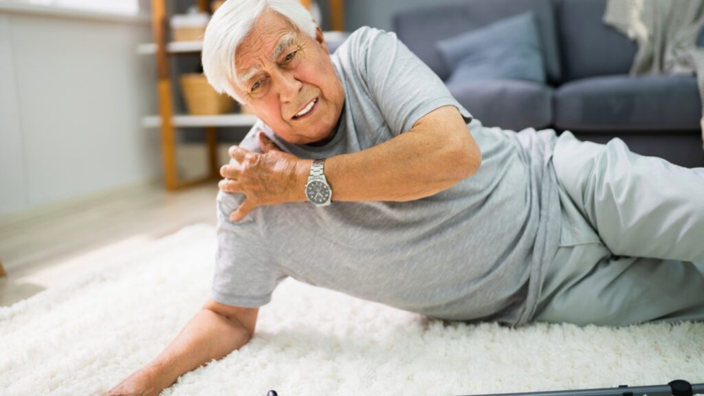 Senior falls down at home.