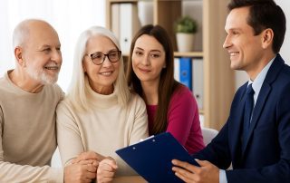 Seniors and daughter meeting with an elder care attorney