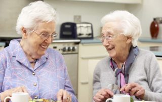 Independent senior living Bradenton residents sharing lunch together.