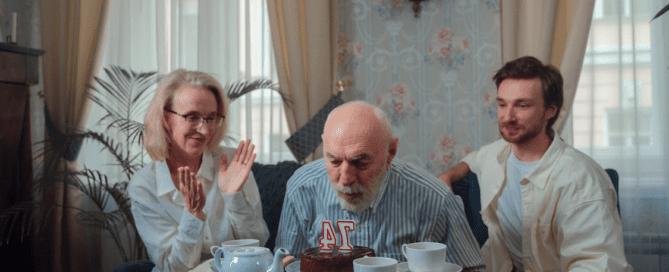 An elderly man celebrating his birthday
