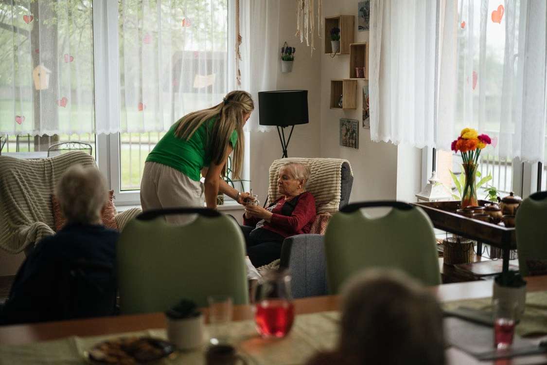 Elderly people in a senior living facility